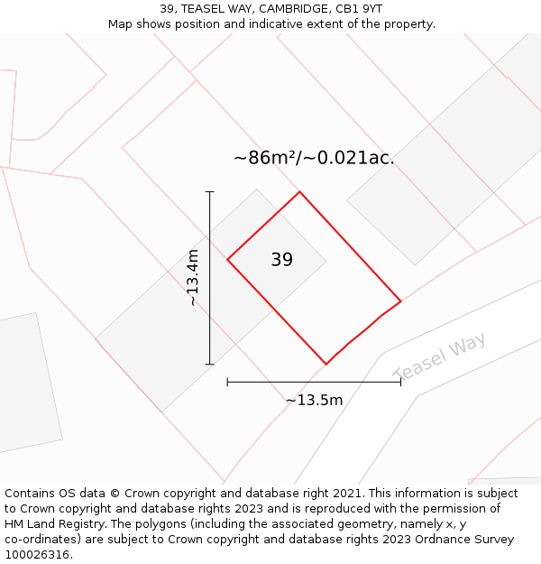39, TEASEL WAY, CAMBRIDGE, CB1 9YT: Plot and title map
