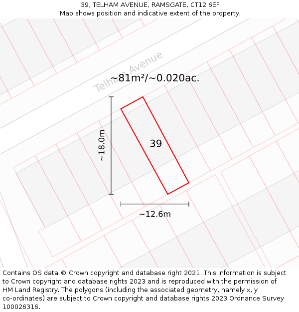 39, TELHAM AVENUE, RAMSGATE, CT12 6EF: Plot and title map