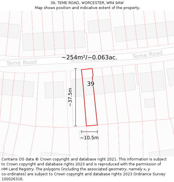 39, TEME ROAD, WORCESTER, WR4 9AW: Plot and title map