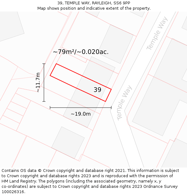 39, TEMPLE WAY, RAYLEIGH, SS6 9PP: Plot and title map