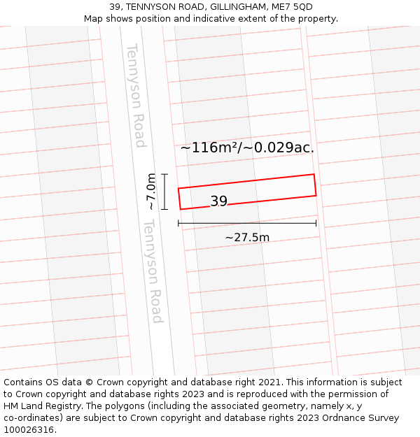 39, TENNYSON ROAD, GILLINGHAM, ME7 5QD: Plot and title map