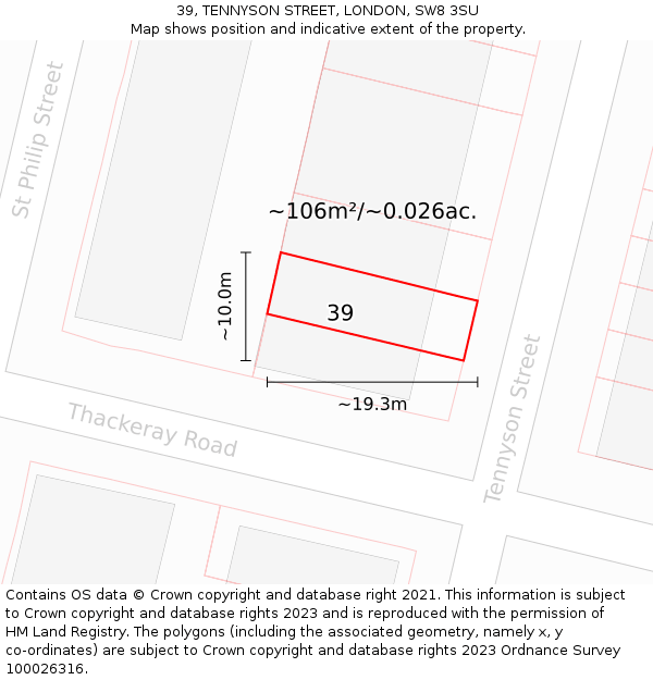 39, TENNYSON STREET, LONDON, SW8 3SU: Plot and title map