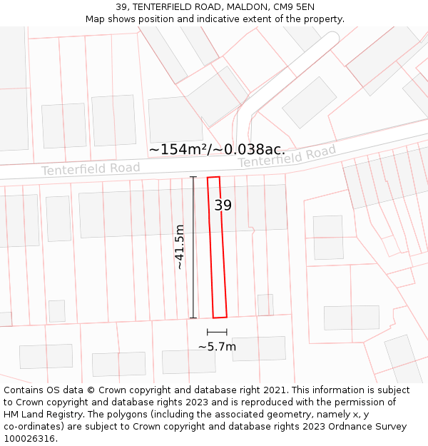 39, TENTERFIELD ROAD, MALDON, CM9 5EN: Plot and title map
