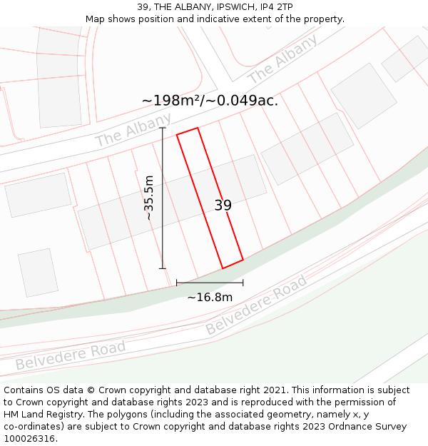39, THE ALBANY, IPSWICH, IP4 2TP: Plot and title map
