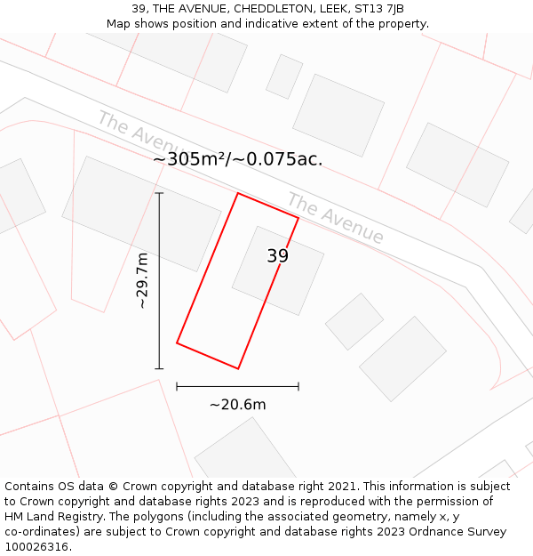 39, THE AVENUE, CHEDDLETON, LEEK, ST13 7JB: Plot and title map