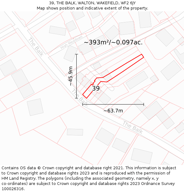 39, THE BALK, WALTON, WAKEFIELD, WF2 6JY: Plot and title map