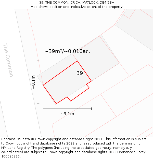 39, THE COMMON, CRICH, MATLOCK, DE4 5BH: Plot and title map