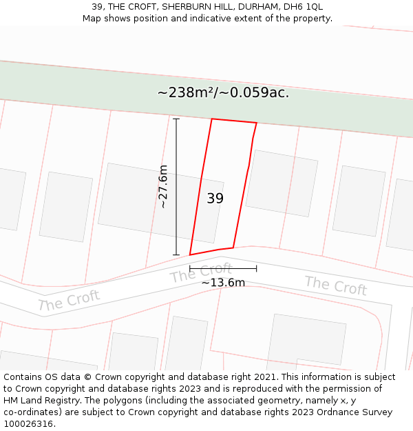 39, THE CROFT, SHERBURN HILL, DURHAM, DH6 1QL: Plot and title map