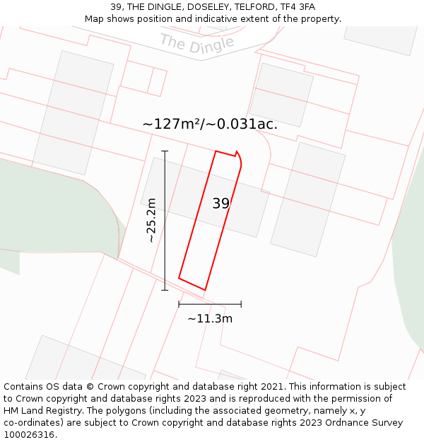 39, THE DINGLE, DOSELEY, TELFORD, TF4 3FA: Plot and title map
