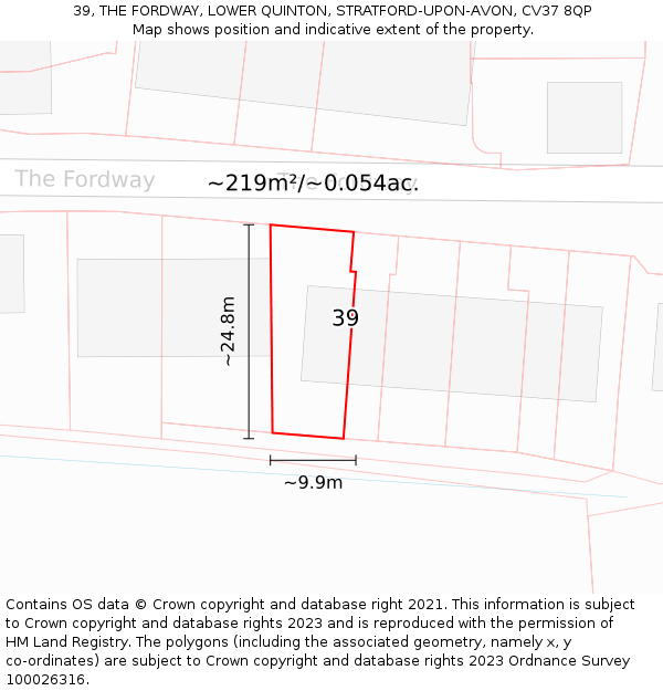 39, THE FORDWAY, LOWER QUINTON, STRATFORD-UPON-AVON, CV37 8QP: Plot and title map