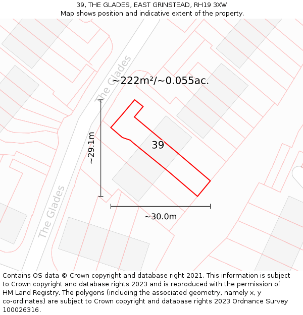 39, THE GLADES, EAST GRINSTEAD, RH19 3XW: Plot and title map