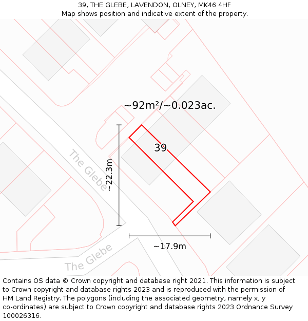 39, THE GLEBE, LAVENDON, OLNEY, MK46 4HF: Plot and title map