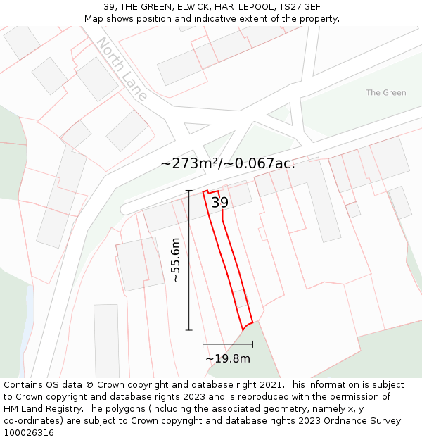 39, THE GREEN, ELWICK, HARTLEPOOL, TS27 3EF: Plot and title map