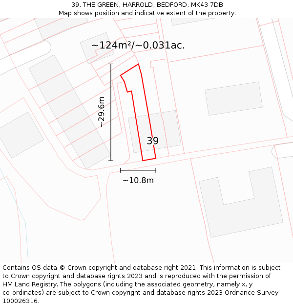 39, THE GREEN, HARROLD, BEDFORD, MK43 7DB: Plot and title map