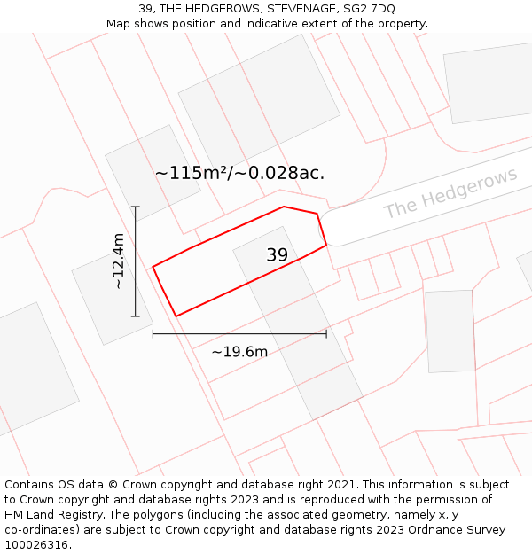 39, THE HEDGEROWS, STEVENAGE, SG2 7DQ: Plot and title map