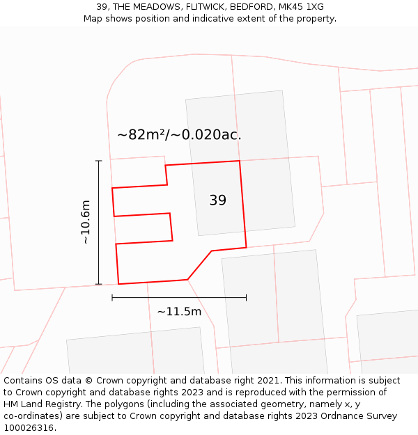 39, THE MEADOWS, FLITWICK, BEDFORD, MK45 1XG: Plot and title map