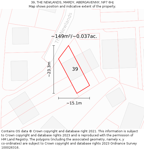 39, THE NEWLANDS, MARDY, ABERGAVENNY, NP7 6HJ: Plot and title map