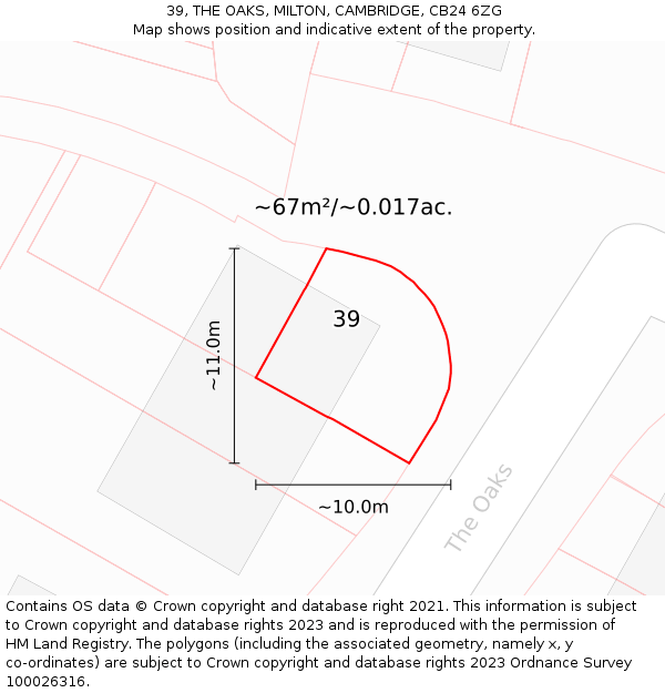 39, THE OAKS, MILTON, CAMBRIDGE, CB24 6ZG: Plot and title map