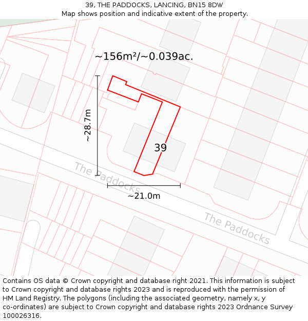 39, THE PADDOCKS, LANCING, BN15 8DW: Plot and title map