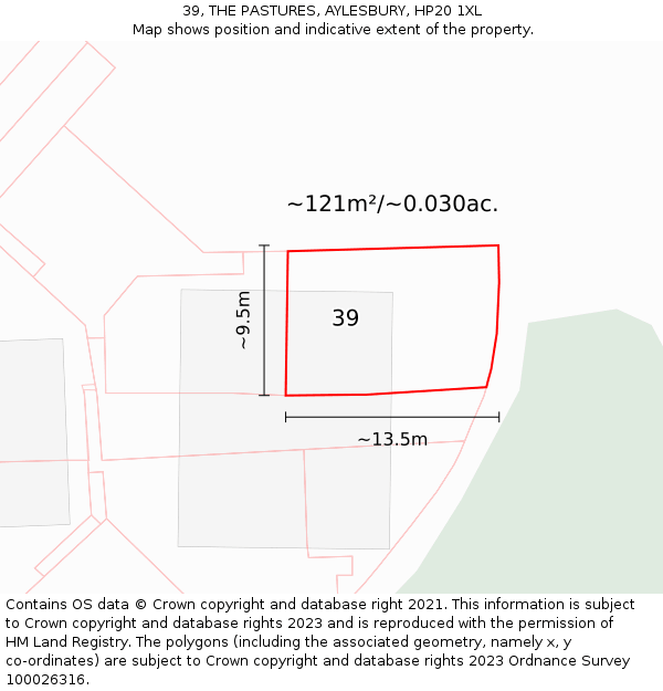 39, THE PASTURES, AYLESBURY, HP20 1XL: Plot and title map