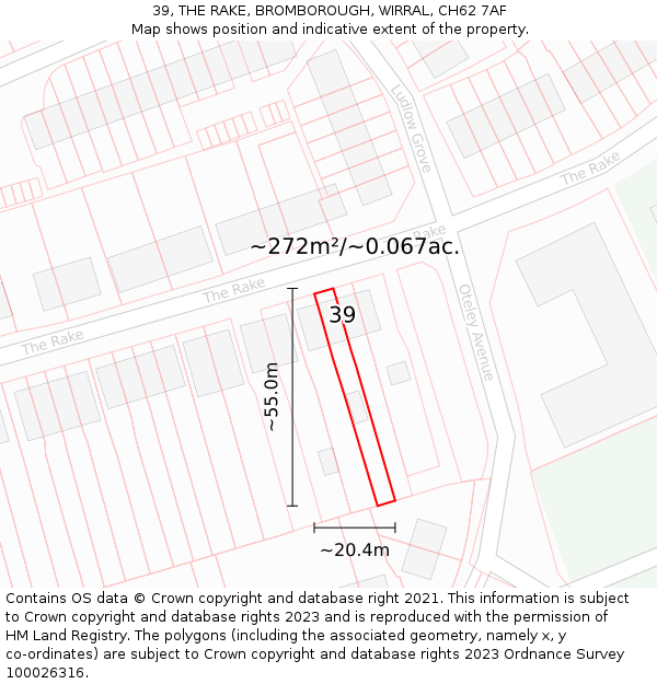 39, THE RAKE, BROMBOROUGH, WIRRAL, CH62 7AF: Plot and title map