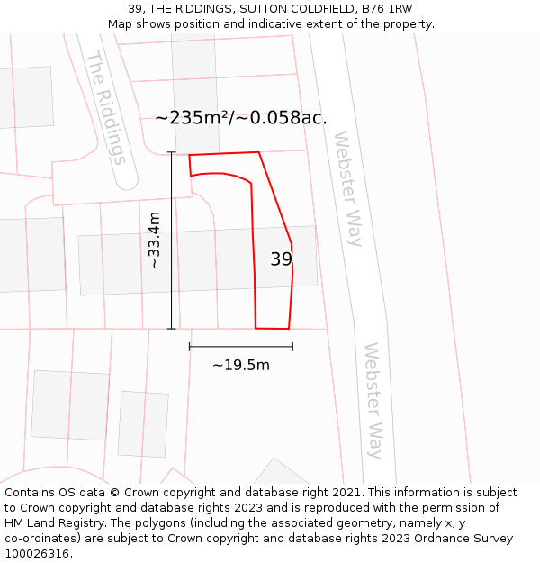 39, THE RIDDINGS, SUTTON COLDFIELD, B76 1RW: Plot and title map