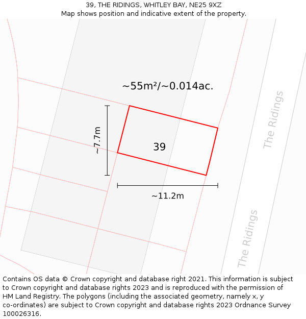 39, THE RIDINGS, WHITLEY BAY, NE25 9XZ: Plot and title map