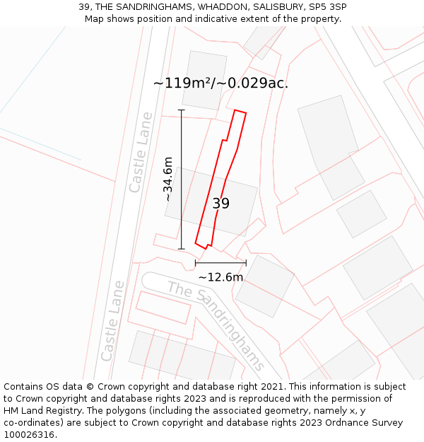 39, THE SANDRINGHAMS, WHADDON, SALISBURY, SP5 3SP: Plot and title map