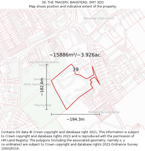 39, THE TRACERY, BANSTEAD, SM7 3DD: Plot and title map