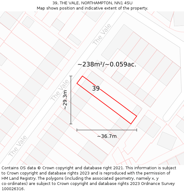 39, THE VALE, NORTHAMPTON, NN1 4SU: Plot and title map