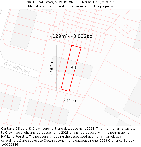39, THE WILLOWS, NEWINGTON, SITTINGBOURNE, ME9 7LS: Plot and title map