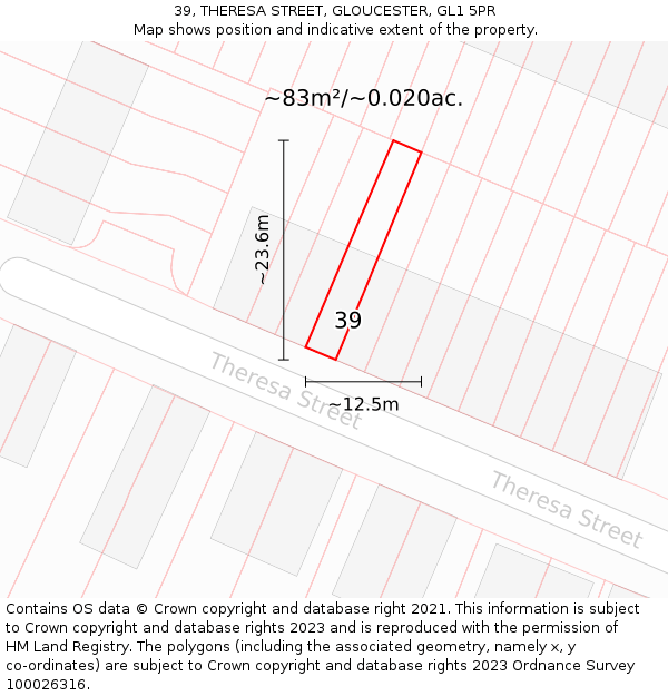 39, THERESA STREET, GLOUCESTER, GL1 5PR: Plot and title map