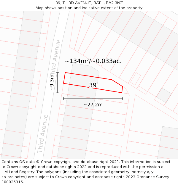 39, THIRD AVENUE, BATH, BA2 3NZ: Plot and title map