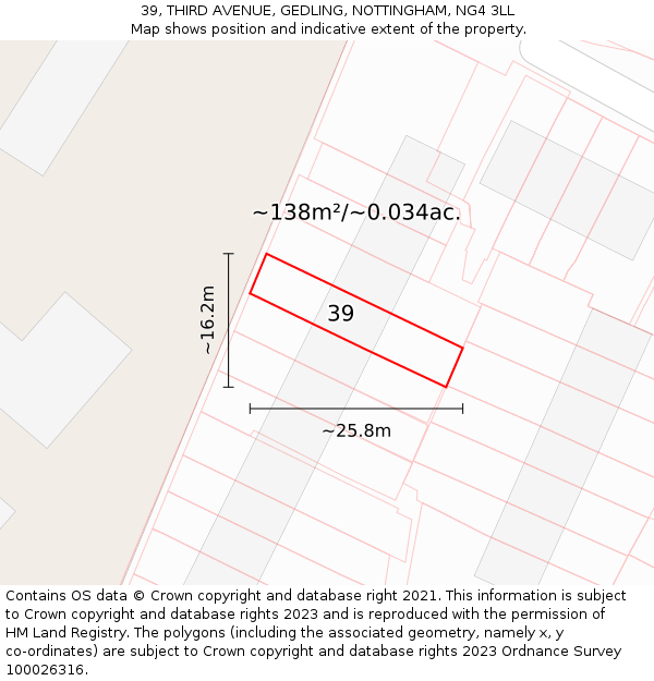 39, THIRD AVENUE, GEDLING, NOTTINGHAM, NG4 3LL: Plot and title map