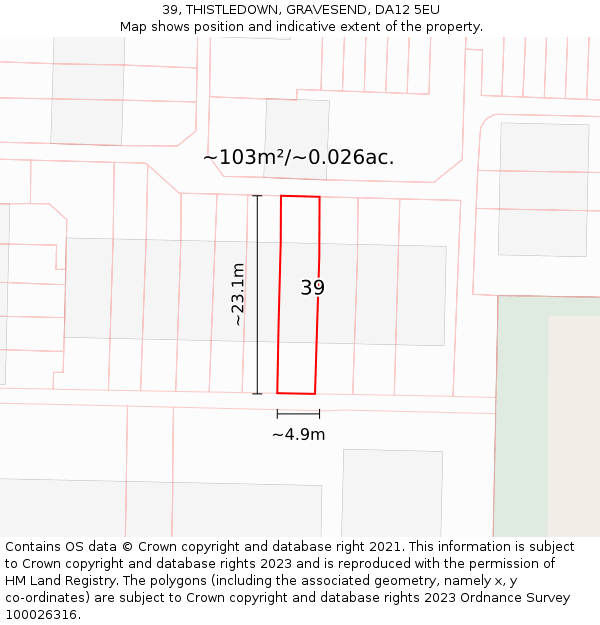 39, THISTLEDOWN, GRAVESEND, DA12 5EU: Plot and title map