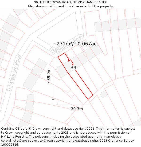 39, THISTLEDOWN ROAD, BIRMINGHAM, B34 7EG: Plot and title map