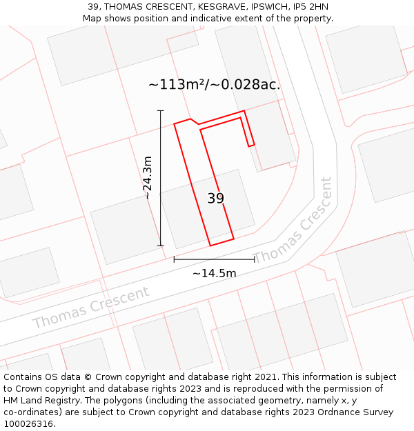 39, THOMAS CRESCENT, KESGRAVE, IPSWICH, IP5 2HN: Plot and title map