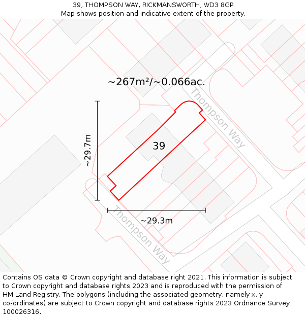 39, THOMPSON WAY, RICKMANSWORTH, WD3 8GP: Plot and title map