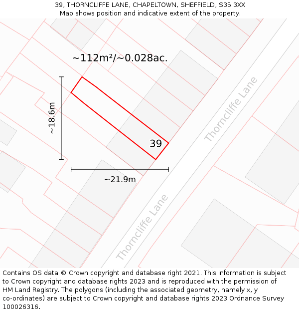 39, THORNCLIFFE LANE, CHAPELTOWN, SHEFFIELD, S35 3XX: Plot and title map