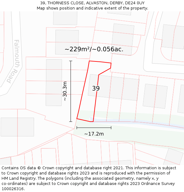 39, THORNESS CLOSE, ALVASTON, DERBY, DE24 0UY: Plot and title map