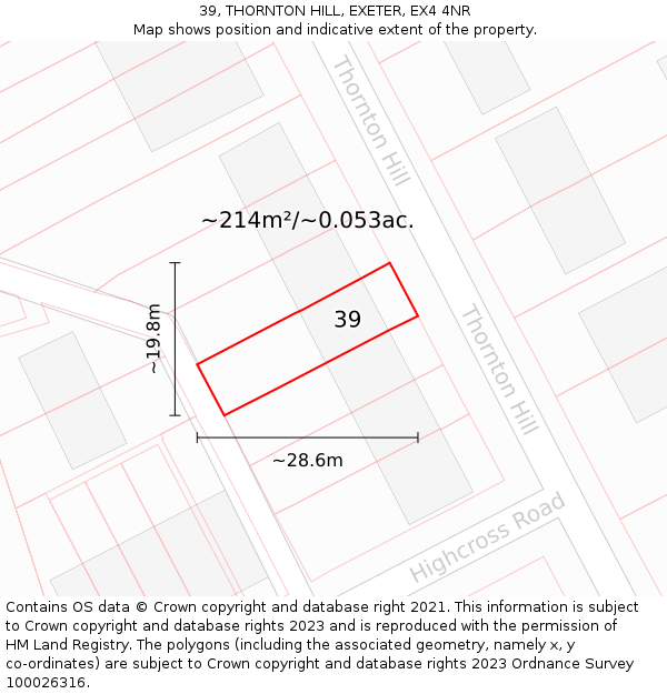 39, THORNTON HILL, EXETER, EX4 4NR: Plot and title map