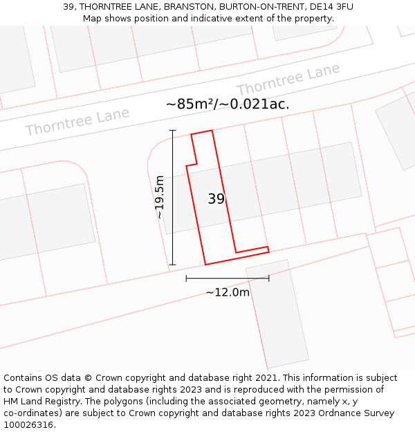 39, THORNTREE LANE, BRANSTON, BURTON-ON-TRENT, DE14 3FU: Plot and title map