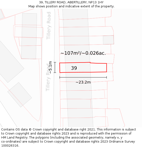 39, TILLERY ROAD, ABERTILLERY, NP13 1HY: Plot and title map