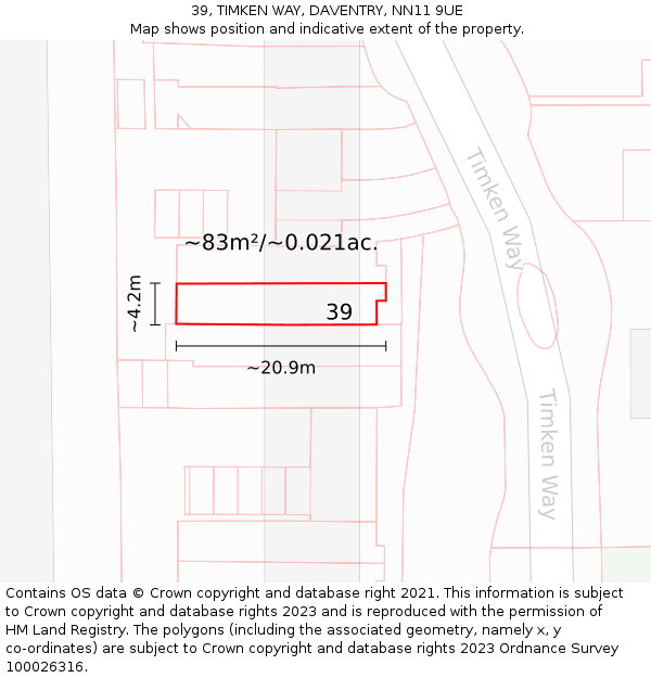 39, TIMKEN WAY, DAVENTRY, NN11 9UE: Plot and title map