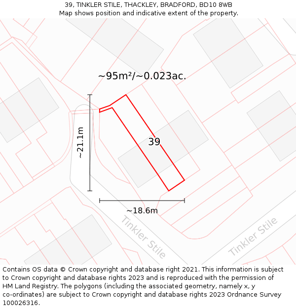 39, TINKLER STILE, THACKLEY, BRADFORD, BD10 8WB: Plot and title map
