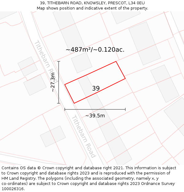 39, TITHEBARN ROAD, KNOWSLEY, PRESCOT, L34 0EU: Plot and title map