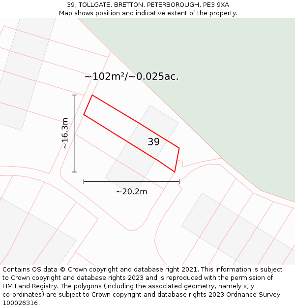 39, TOLLGATE, BRETTON, PETERBOROUGH, PE3 9XA: Plot and title map