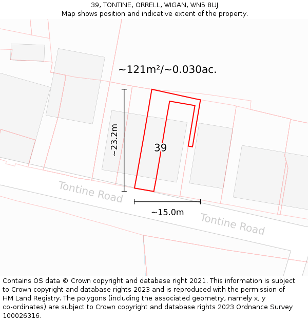 39, TONTINE, ORRELL, WIGAN, WN5 8UJ: Plot and title map