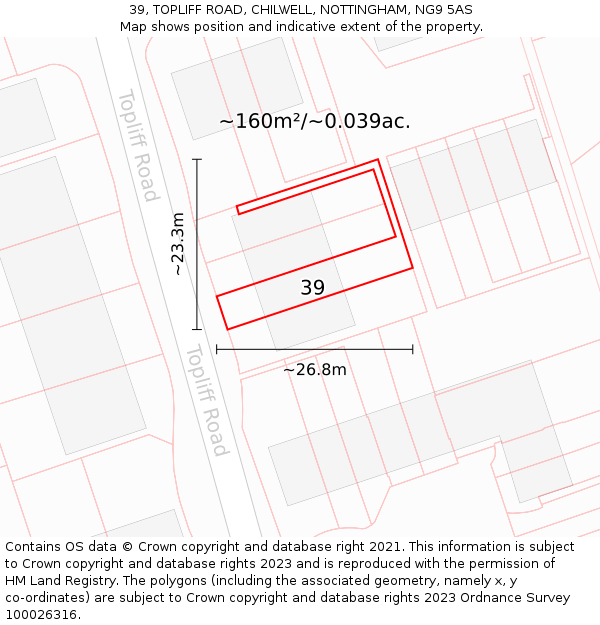 39, TOPLIFF ROAD, CHILWELL, NOTTINGHAM, NG9 5AS: Plot and title map