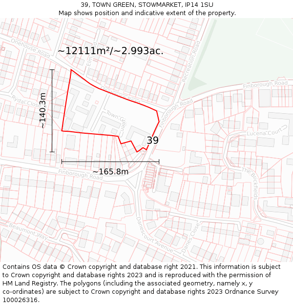 39, TOWN GREEN, STOWMARKET, IP14 1SU: Plot and title map